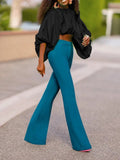 Momentlover Solid Color Puff Sleeves Loose Mock Neck Blouses&Shirts Tops