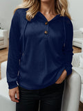 Momentlover Waffle-Knit Drawstring Quarter Button Hoodie