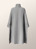 Momentlover Batwing Sleeves High-Low Split-Joint High-Neck Cape Woolen Coat