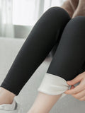Momentlover Simple Skinny Leg Keep Warm Solid Color Leggings
