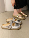 Momentlover Split-Joint Shallow Cut Round-Toe Belt Buckle Slippers&Mules Platform Shoes