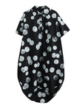 Momentlover Polka-Dot Short Sleeves Loose Lapel Midi Dresses