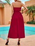 Momentlover Split-Front Pleated Elasticity Chains Sleeveless A-Line Tube Midi Dresses