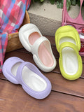 Momentlover Solid Color Round-Toe Hollow Slider Sandals