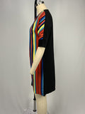 Momentlover Striped Contrast Color Asymmetric Plus Size Loose Round-neck Mini Dresses
