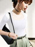 Momentlover Simple Solid Color Square-Neck Half Sleeves Shirt