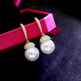 Simple zircon vintage pearl earrings