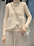 Momentlover Split-Joint Solid Color Buttoned Sleeveless Loose V-Neck Vest Outerwear