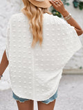 Momentlover Solid Color Jacquard Loose Half Sleeves V-Neck T-Shirts Tops