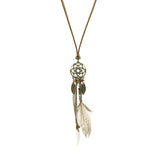 Round vintage feather tassel necklace