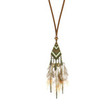 Round vintage feather tassel necklace
