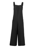 Momentlover Casual Loose Sleeveless Solid Color Square-Neck Overalls