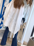 Momentlover Cap Sleeve Loose Asymmetric Solid Color Lapel Collar Blouses&Shirts Tops