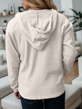 Momentlover Waffle-Knit Drawstring Quarter Button Hoodie