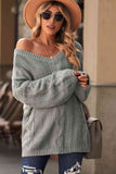 Momentlover Cable Knit V-Neck Sweater