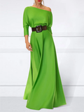 Momentlover Loose Three-Quarter Sleeves Solid Color Off-The-Shoulder Maxi Dresses