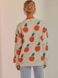 Momentlover Printed Round Neck Drop Shoulder Sweater