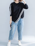 Momentlover Striped Loose Long Sleeves Round-neck Hoodies&Sweatshirt
