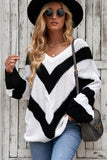 Momentlover Chevron Cable-Knit V-Neck Tunic Sweater
