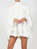 Momentlover Solid Color High-Neck Backless Flared Sleeves Mini Dress