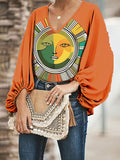 Momentlover Long Sleeves Loose Elasticity Figure V-neck T-Shirts Tops