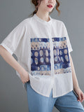 Momentlover Artistic Retro Loose Applique Printed Blouse