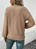 Momentlover Split-Joint Solid Color Pockets Loose Long Sleeves Round-Neck Sweater Tops Pullovers