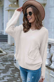 Momentlover V-Neck Raw Hem Dropped Shoulder Sweater