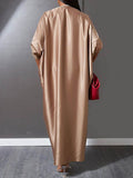 Momentlover Solid Color Short Sleeves Plus Size Deep V-Neck Maxi Dresses