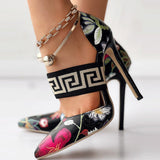 themeisles - Black Casual Patchwork Printing Pointed Out Door Shoes (Heel Height 4.72in)