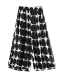 Momentlover Urban White Black Polk-Dot Printed Wide Leg Pants