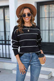 Momentlover Striped Round Neck Long Sleeve Sweater