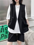 Momentlover Tied Waist Split-Joint Asymmetric Sleeveless Loose V-neck Vest Outerwear