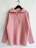 Momentlover Ribbed Half Zip Long Sleeve Sweater