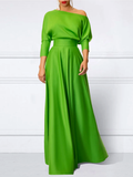 Momentlover Loose Three-Quarter Sleeves Solid Color Off-The-Shoulder Maxi Dresses