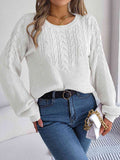 Momentlover Cable-Knit Round Neck Drop Shoulder Sweater