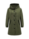 Long Sleeves Loose Buttoned Drawstring Elasticity Hooded Pockets Split-Back Waterproof High-Neck Trench Coats