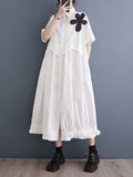 Momentlover Split-Joint Pleated Elasticity Short Sleeves Loose Lapel Midi Dresses