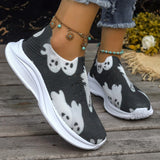 themeisles - Black Casual Patchwork Printing Round Comfortable Out Door Shoes