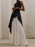 Momentlover Original Sleeveless Irregularity Solid Color High-Neck T-Shirt Top&Pleated Skirt Bottom Two Pieces Set