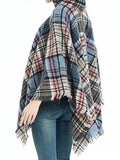 Momentlover Plaid Keep Warm Hooded Fringed Shawl&Cloak Cape