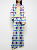 Momentlover Loose Wide Leg Pockets Printed Pants Suit Pants Trousers