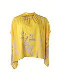 Momentlover Printed Pleated Loose High-low Mock Neck Blouses&shirts Tops