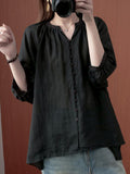 Momentlover Simple Casual Solid Buttoned Pleated Blouse