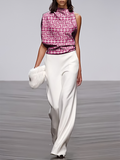 momentlover Loose Sleeveless Asymmetric Printed Stand Collar T-Shirts Tops