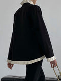 Momentlover Long Sleeves Color-Block Falbala Jackets