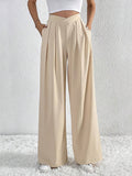 Momentlover Solid Color Pleated Wide Leg Loose Trousers Pants