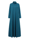 Momentlover Casual Loose 4 Colors High-Neck Long Sleeves Maxi Dress