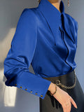 Momentlover Long Sleeves Loose Buttoned Lapel Blouses&Shirts Tops
