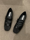 Momentlover Contrast Color Round Cut Split-Joint Square-Toe Low Heels Flat Shoes Flats